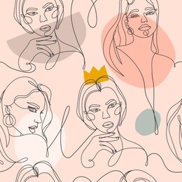 modern abstract faces. contemporary outline female silhouettes. hand drawn outline trendy vector illustration. continuous line, minimalistic concept. seamless pattern. pastel colors