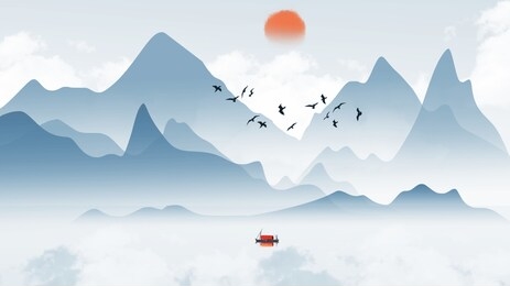 hand-painted chinese style artistic concept ink landscape painting