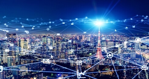 smart city and communication network concept. 5g. lpwa (low power wide area). wireless communication.