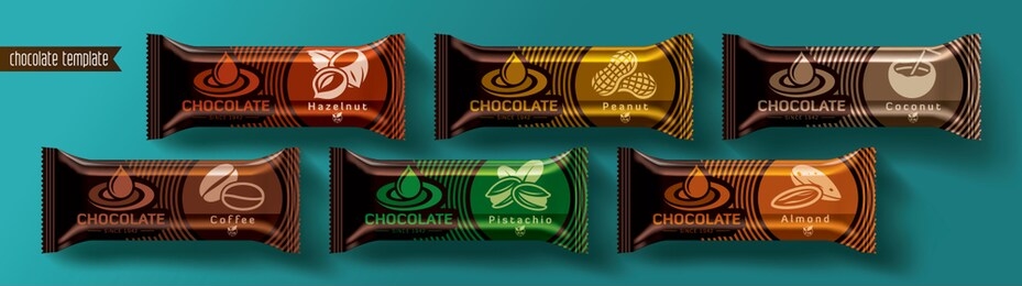 chocolate bar vector packaging design. nuts chocolate set.