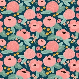 floral seamless pattern in hand-drawn style. beautiful flowers in pink colors. design for wallpaper, fabrics or wrapping paper.