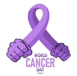 world cancer day. holding hands with lavender purple ribbon isolated on white background. cancer awareness icon design for poster, banner, t-shirt.  4th february world cancer day vector illustration.