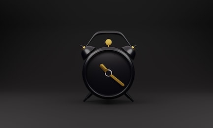 black alarm clock with golden decoration on black background. minimal concept idea.
3d illustration. 3d rendering 