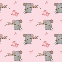 watercolor seamless pattern with egg and willow branches