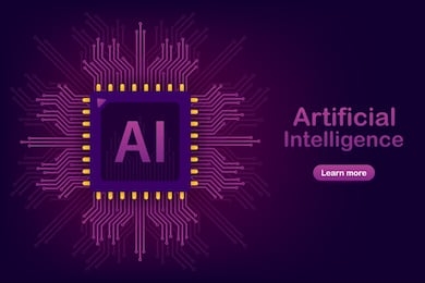 artificial intelligence landing page. ai banner. website template for deep learning concept. vector stock illustration.