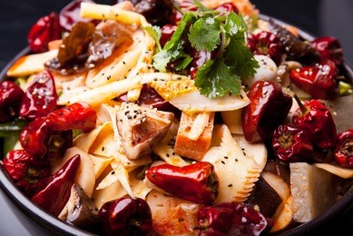 spicy hot pot, sichuan food, a lot of pepper