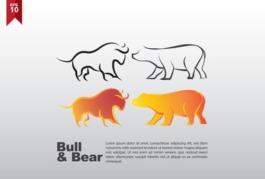 set of bull and bear, business and finance stock exchange icons elements.