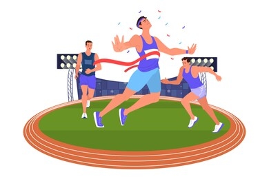 vector illustration athlete sprinting. running competition. young professional sportsman training. athlete on the stadium. championship tournament. isolated vector illustration in cartoon style