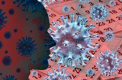 seasonal flu disease transmitting a virus as an illness outbreak and coronaviruses influenza season background as dangerous medical health risk concept as a 3d illustration.