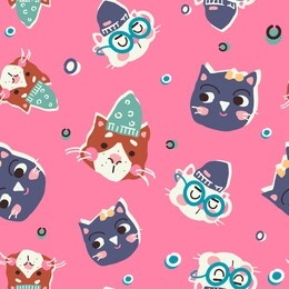 funny cats in hats seamless pattern