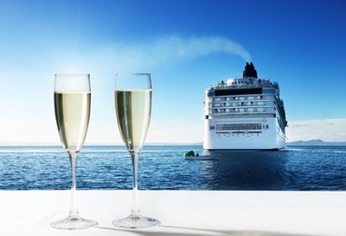 champaign glasses and  cruise ship