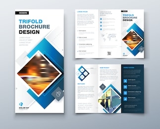 tri fold brochure design with square shapes, corporate business template for tri fold flyer. creative concept folded flyer or brochure.