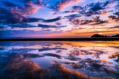 japan shikoku kagawa mitoyo chichibugahama beach sunset view