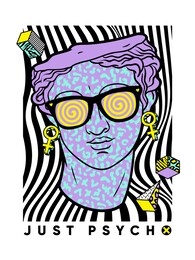 acid ancient sculpture illustration in trendy psychedelic cosmic style.