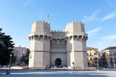 serranos towers. a view of the serranos towers, a medieval gate in valencia. 