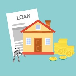 house, key, loan form and coins money flat design. home loan and investment concept vector illustration.