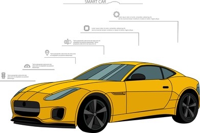 smart or intelligent car vector concept. futuristic automotive technology with autonomous driving, driverless cars. vector illustration. color car. yellow car.