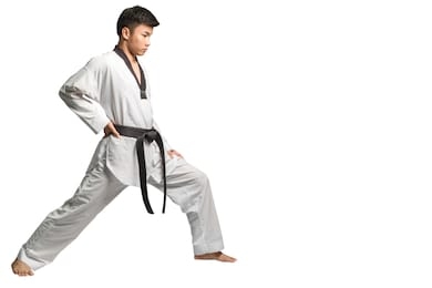 portrait of an asian professional taekwondo black belt degree (d