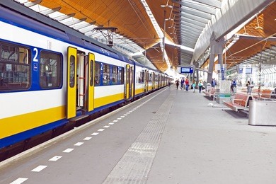 train arriving at bijlmerstation in amsterdam the netherlands