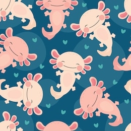 axolotl kawaii seamless pattern, baby amphibian background. cute animal drawn, cartoon illustration vector with heart for valentine