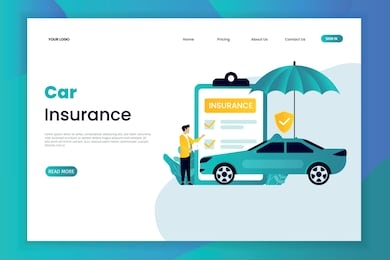 car insurance vector illustration concept. the car above has an umbrella. landing page template