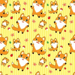 seamless pattern with cute foxes. kawaii cartoon vector illustration