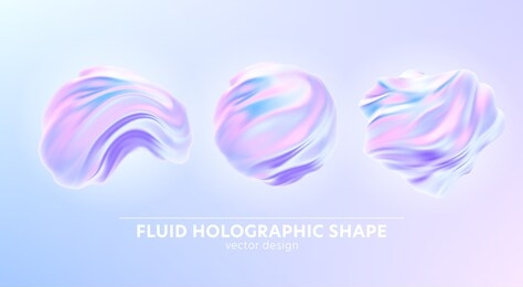 set of  realistic pattern with holographic 3d shape on blue background for banner design. fluid shape rainbow background. fluid holographic pattern. vector illustration eps10
