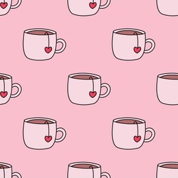 tea cups seamless repeat pattern.valentine's day seamless repeat pattern.cute vector pink cups on a pink background.