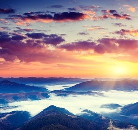 fantastic morning mountain landscape. overcast colorful sky. carpathian, ukraine, europe. beauty world.