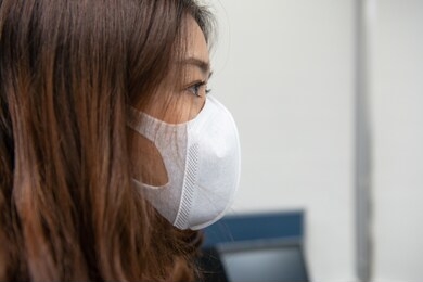 woman wearing a dust mask n95 to protect pm2.5