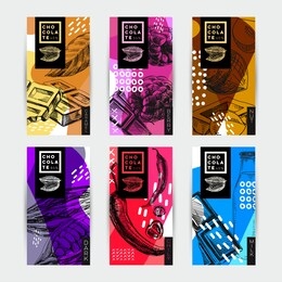 chocolate labels set, retro hand drawn vector illustration. template element for packaging design, vintage-style sketch.