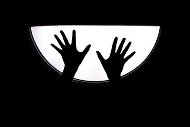open hands scene scene with shadow art black and white background