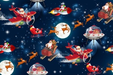 christmas in space.seamless pattern. noel illustration. santa claus,deer,galaxy,moon.