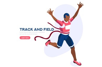male person celebrate summer games athletics medal. sportive people celebrating track and field running team. runner athlete symbol on victory celebration. sports cartoon symbolic vector illustration.