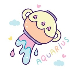 aquarius horoscope tattoo love illustration doodle(kawaii character), zodiac character sign vector, astrological symbol. nursery wall fairytales magic,hand drawn.perfect for kid greeting card, shirt.