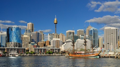 darling harbour with blue sky