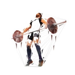 weightlifter lifting big barbell, isolated low polygonal vector illustration. geometric drawing