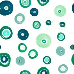 artistic seamless circles. green watercolour ornament. hand drawn rounds pattern. modern tile design. white abstract seamless circles. hand drawn stains pattern. white random seamless circles.