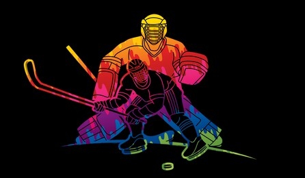 group of ice hockey players action cartoon sport graphic vector.