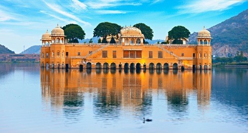 water palace at day - jal mahal rajasthan, jaipur, india
