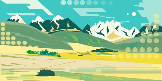 spring landscape in abstract style