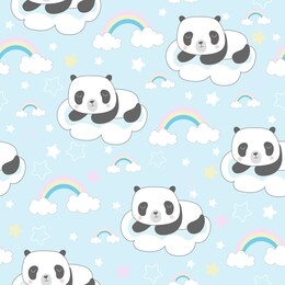 seamless cute pattern with sleeping panda.magical dreams.vector illustration.