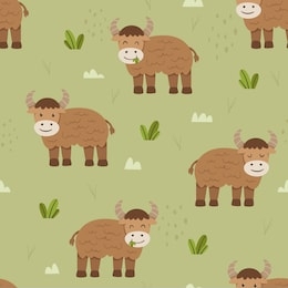 vector seamless pattern cute yak animal, adorable cattle or cow seamless pattern. vector cute animal background