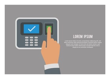 hand pushing attendance machine button. simple flat illustration