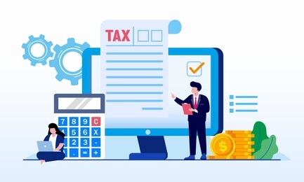 online tax, pay season, tax time landing page website illustration flat vector template 
