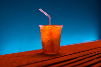peach cocktail neon light cup drinks