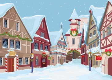 christmas town street at winter day