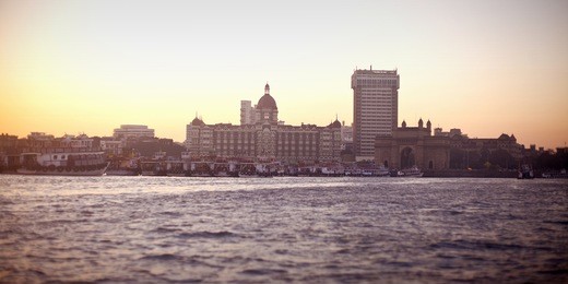 mumbai india with gateway and hotel  taj mahal in the sunset light