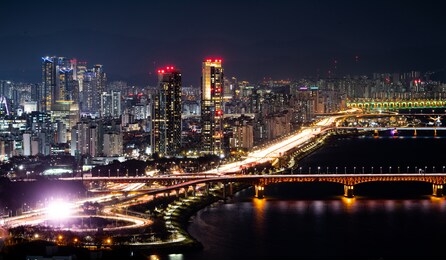 a city scape of near han river in seoul south korea at night.