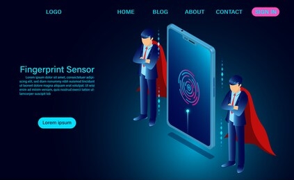 login fingerprint sensor on screen phone. data security. vector illustration in 3d isometric style